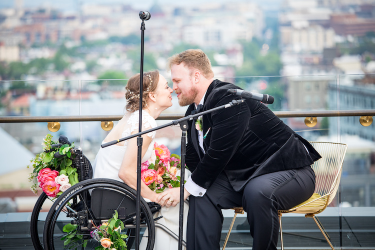 kiss rooftop ceremony The LINE Hotel DC spring wedding - Havard Events DC Northern Virginia Wedding Planner