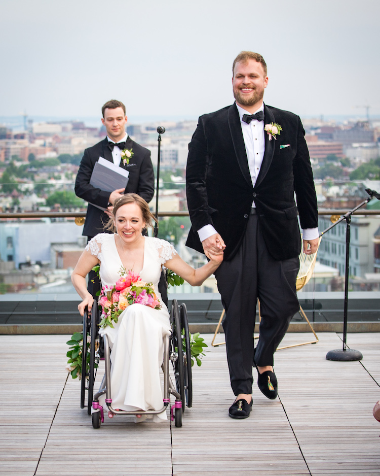 just married rooftop ceremony The LINE Hotel DC spring wedding - Havard Events DC Northern Virginia Wedding Planner