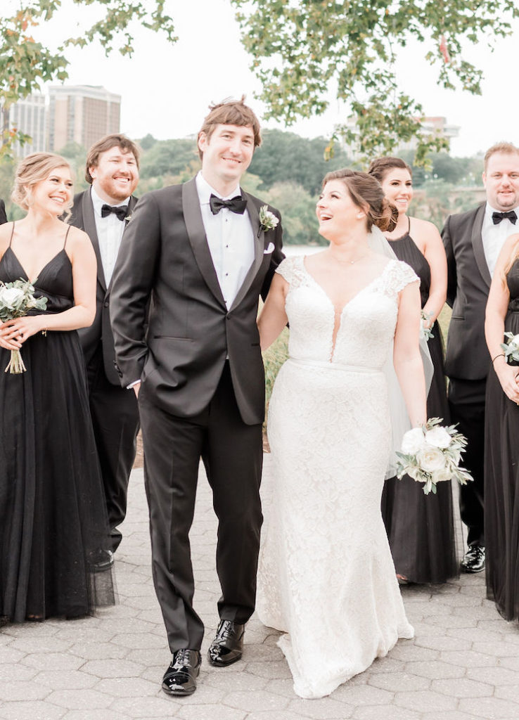black and white wedding party portraits waterfront Georgetown DC wedding Lisa Havard Events