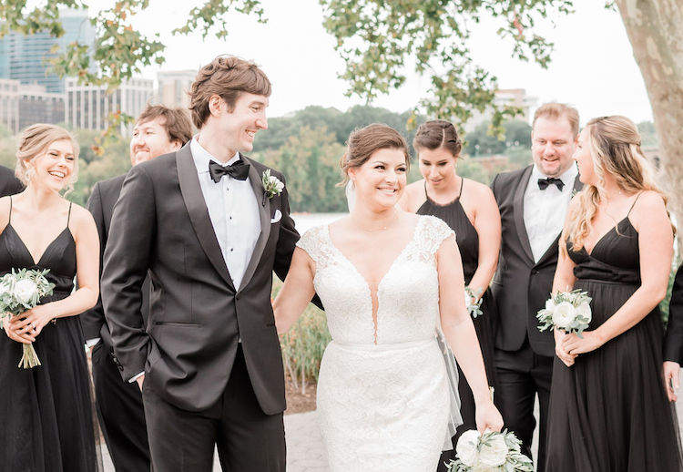 black and white wedding party portraits waterfront Georgetown DC wedding Lisa Havard Events