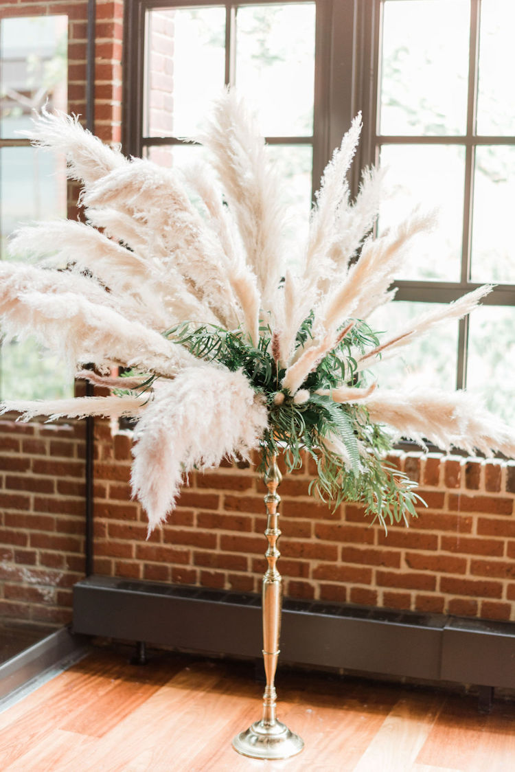 black and white ceremony with pampas grass - Ritz Carlton Georgetown DC wedding Lisa Havard Events