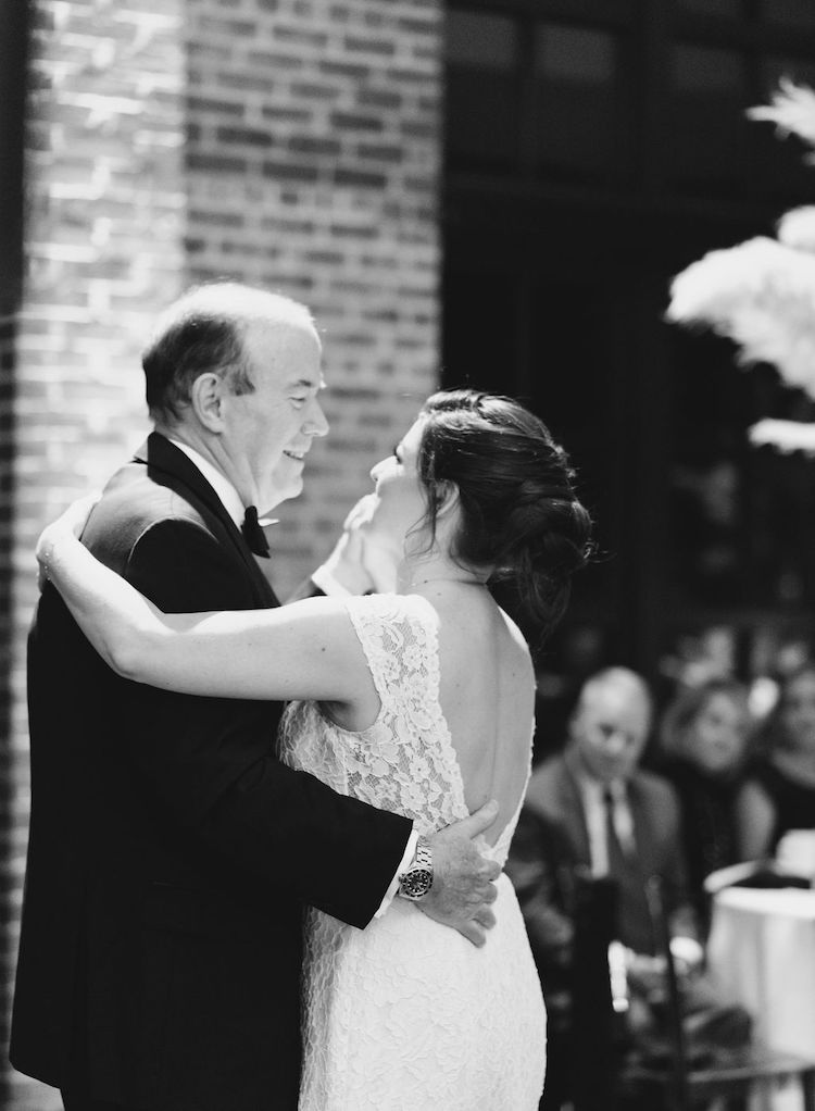father daughter dance black and white wedding reception with pampas grass Ritz Carlton Georgetown DC wedding Lisa Havard Events