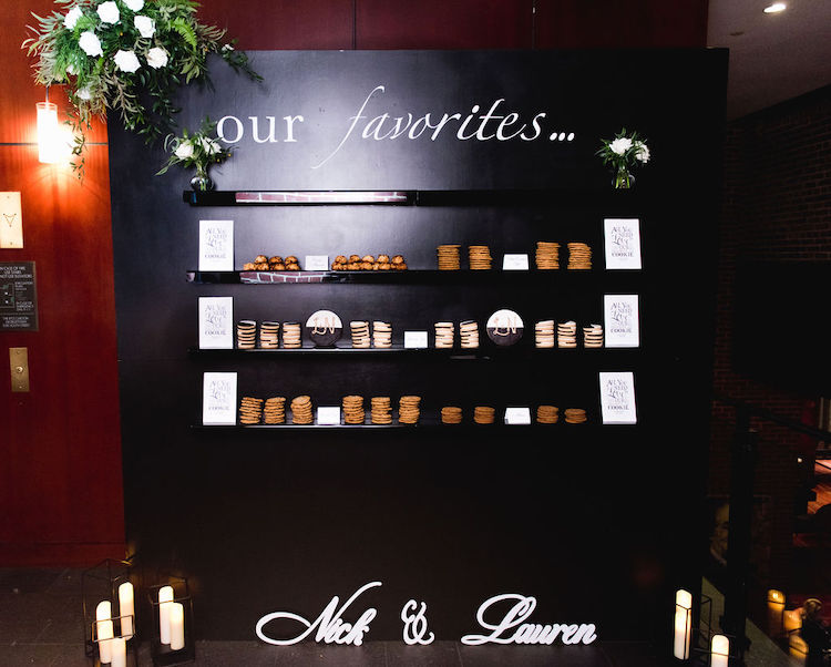cookie wall black and white wedding reception with pampas grass Ritz Carlton Georgetown DC wedding Lisa Havard Events