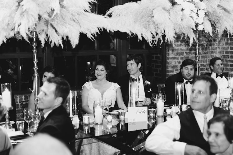 black and white wedding reception with pampas grass Ritz Carlton Georgetown DC wedding Lisa Havard Events