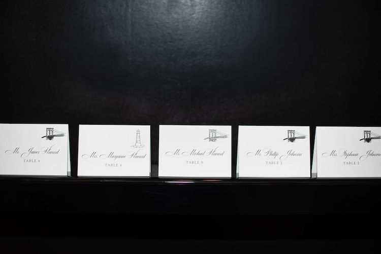 black and white architecture inspired escort card wall Georgetown DC wedding Lisa Havard Events