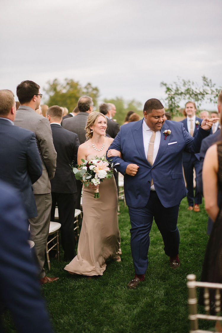 bridesmaids and groomsmen walking out of ceremony neutral wedding - Loudoun County wedding Lisa Havard Events