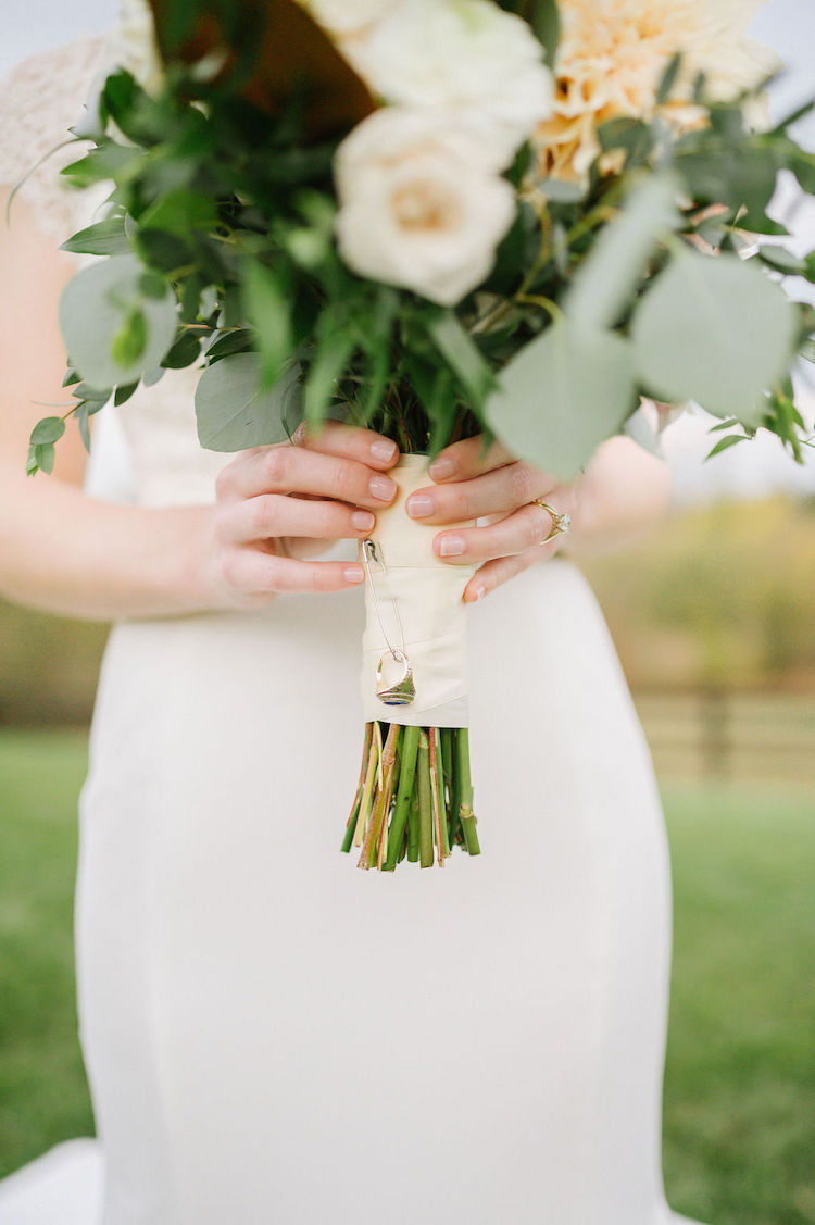 bride bouquet with family ring fall wedding virginia countryside - Loudoun County wedding Lisa Havard Events