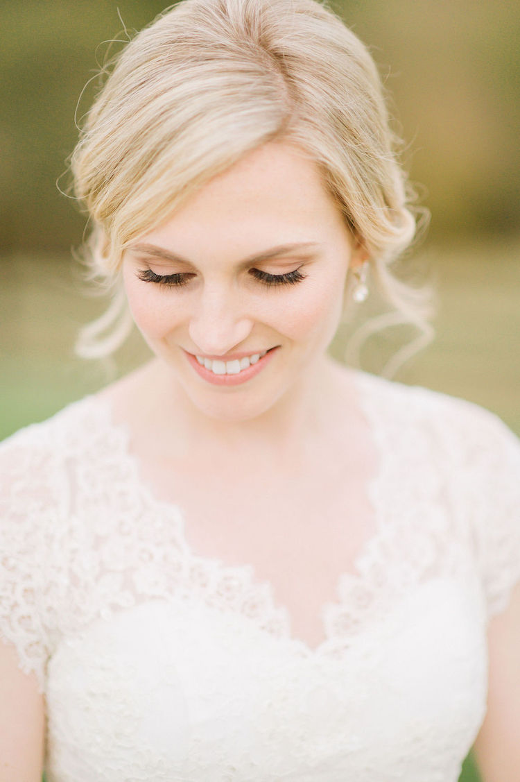 bride portrait short sleeve lace dress - Loudoun County wedding Lisa Havard Events