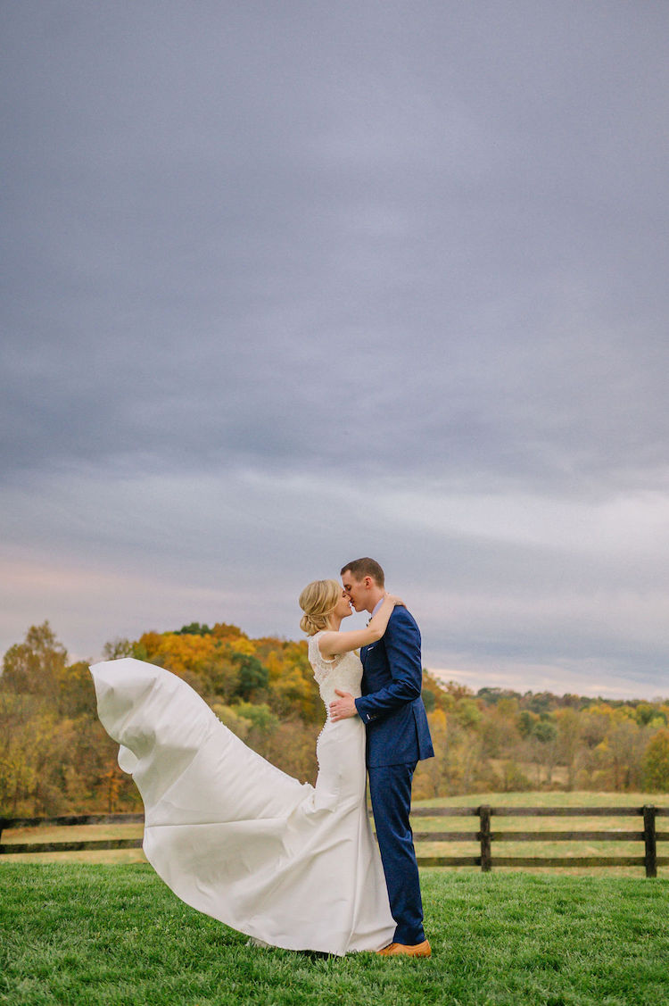 bride and groom dress floof portrait outdoor virginia - Loudoun County wedding Lisa Havard Events