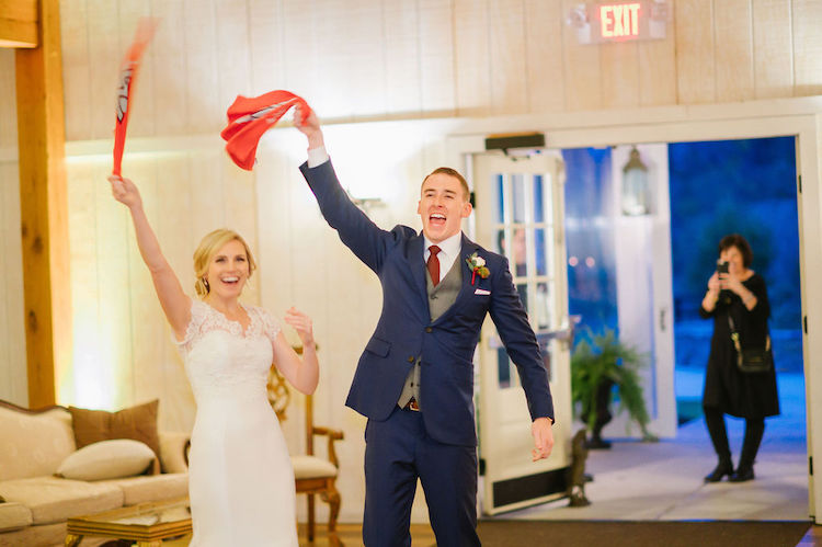 bride and groom reception entrance Nationals baseball rally towels - Loudoun County wedding Lisa Havard Events