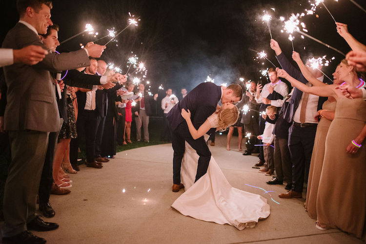bride and groom sparkler exit kiss - Loudoun County wedding Lisa Havard Events