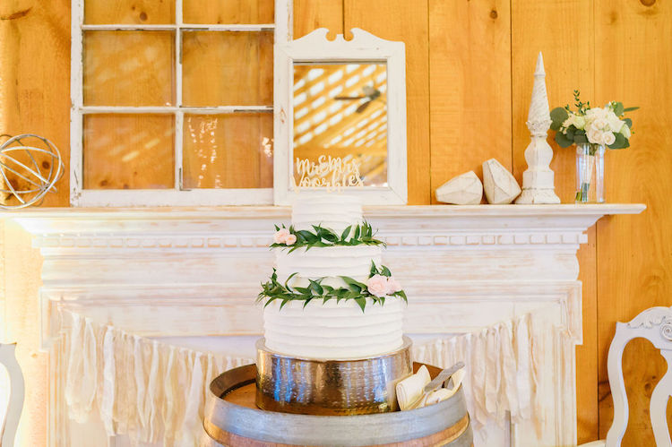 modern neutral wedding cake with greenery - Loudoun County wedding Lisa Havard Events