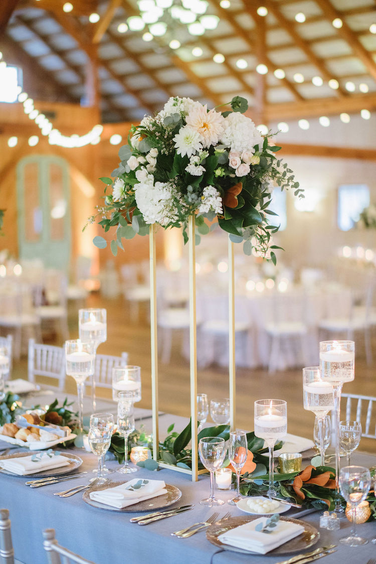 elevated floral centerpiece and floating candles - Loudoun County wedding Lisa Havard Events