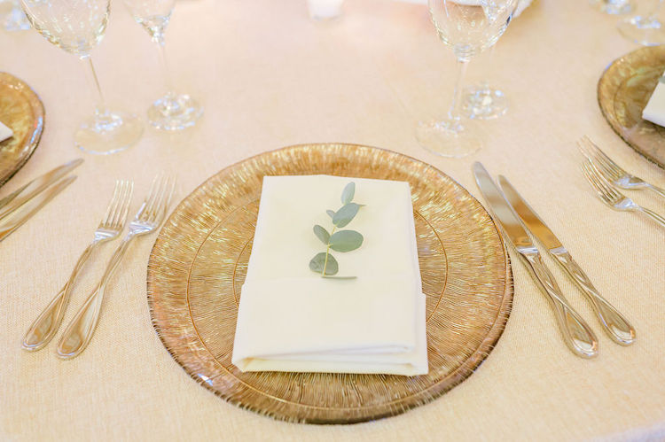 modern neutral place setting with eucalyptus greenery - Loudoun County wedding Lisa Havard Events
