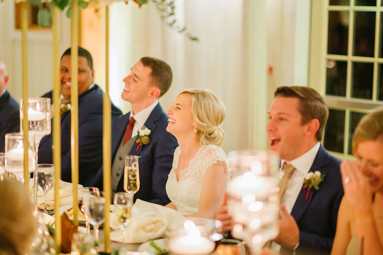 bride and groom toast reaction laughing - Loudoun County wedding Lisa Havard Events