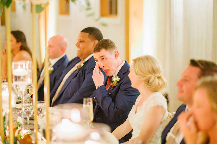 bride and groom toast reaction crying - Loudoun County wedding Lisa Havard Events