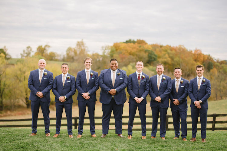 groom with groomsmen in navy modern neutral fall wedding - Loudoun County wedding Lisa Havard Events